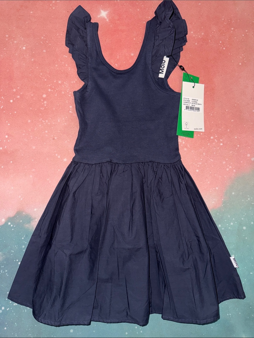 Molo Navy Ruffle Sleeve Knit organic Dress girls 3 4 98 104 nwt